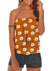 Small Daisies Print Strapless Sleeveless Holiday Beach Tube Tank Top