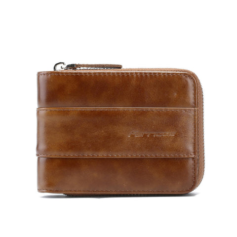 Antimagnetic Vintage Genuine Leather 12 Card Slots Coin Bag Trifold Wallet For Men