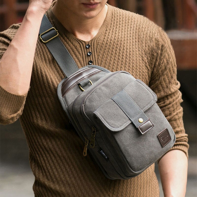 Men Vinatge Anti-theft Canvas Chest Bag Shoulder Crossbody