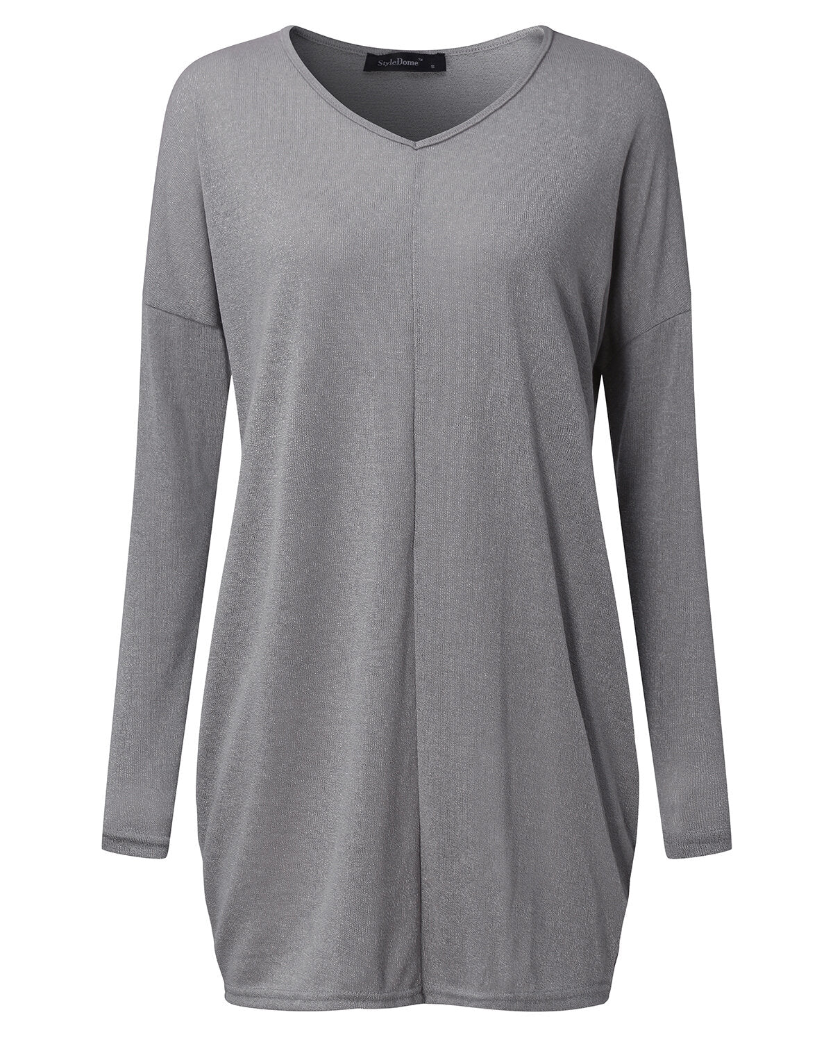 Women Long Sleeve V Neck Casual Loose Solid Pullover Shirt Blouse