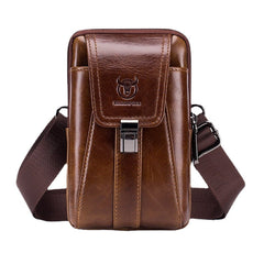 Retro Genuine Leather Zipper Phone Bag Waist Shoulder