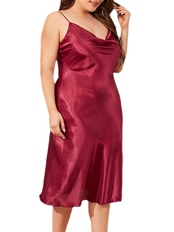 Women's Plus Size Pajamas Nightgown Dress Nighty Pure Color Comfort Home Christmas Daily Satin Straps Sleeveless Backless Spring Summer Wine Champagne