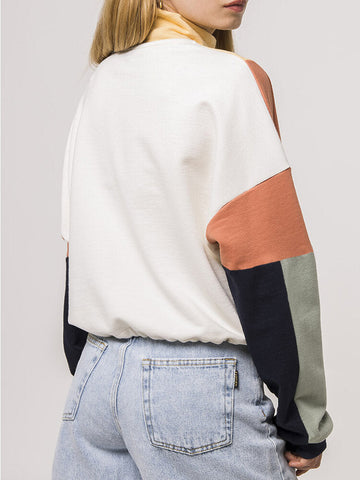 Women Patchwork Half Zipper Front Long Sleeve Pullover Design Sweatshirts