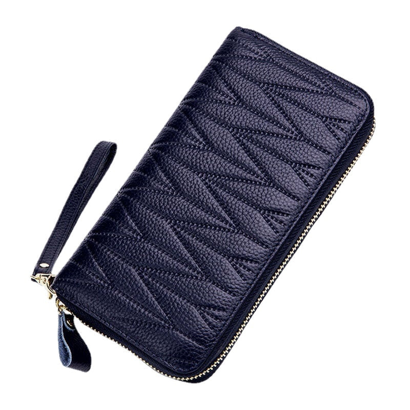 Women Genuine Leather RFID Organ Design Multi-card Slot Clutch Purse Long Wallet