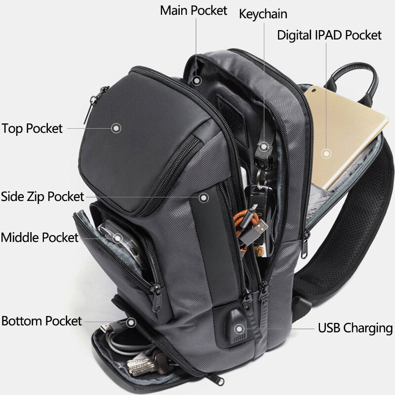 Men's Multifunction USB Charging Crossbody Bag for 15.6" Laptop with Multi-Pockets