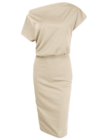 Women Solid Color Off Shoulder Elegant Bodycon Dress