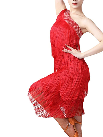 Women's Party Dress Fringe Dress Cocktail Dress Midi Dress Black White Light Red Sleeveless Pure Color Tassel Fringe Fall Spring Summer One Shoulder Fashion Evening Party Wedding Guest Vacation