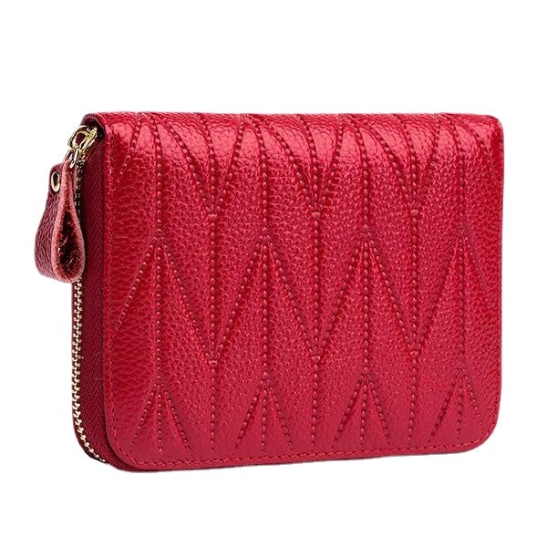 Women RFID Genuine Leather Multi-Slots Zipper Purses Card Holder