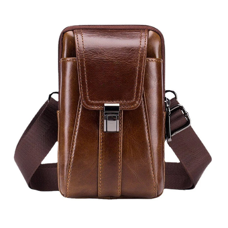 Retro Leather Zipper Phone Bag - Waist & Shoulder Carry