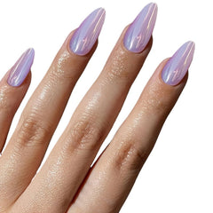 24pcs Holographic Pink Chrome Press On Nails - Medium Almond Shape with Glitter, Tape & File