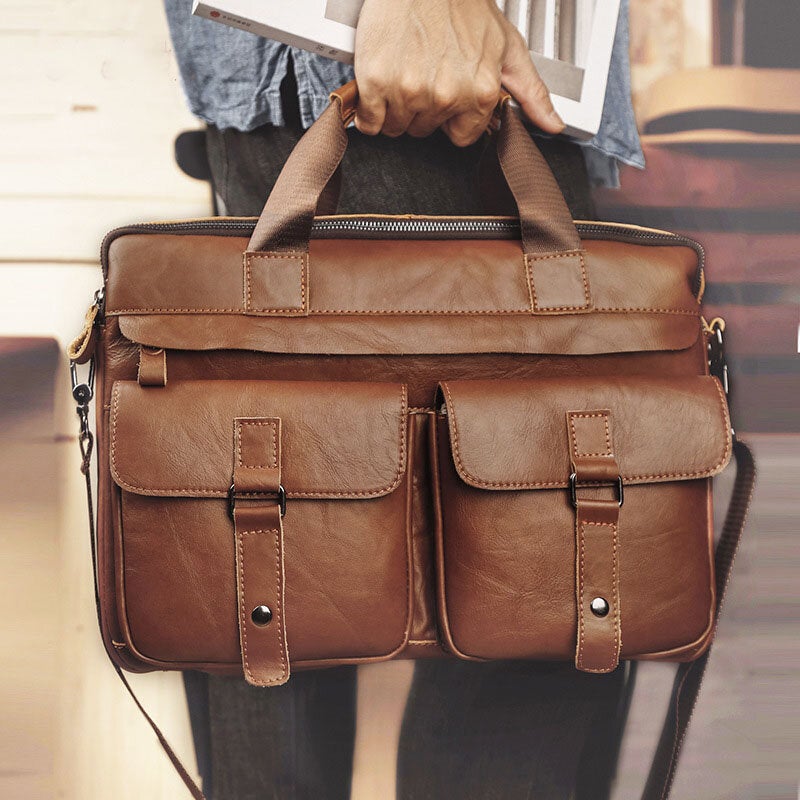 Men Cowhide Super Large Capacity Multi-pocket Crossbody Bags Briefcase Retro 14 Inch Laptop Messenger Bag Handbag Shoulder