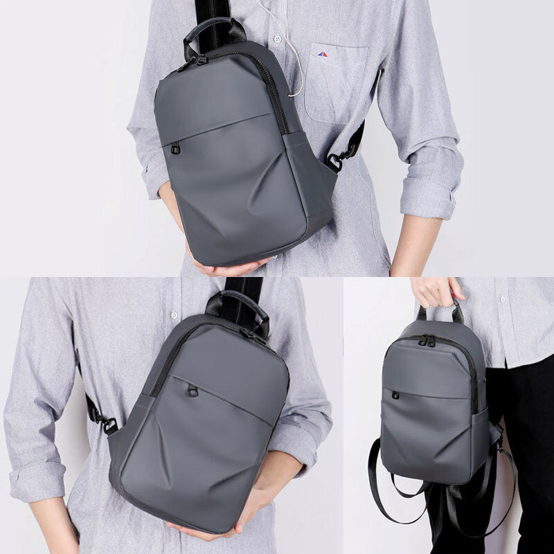 Waterproof Business Casual Solid With Earphone Hole Backpack Crossbody Bag Chest Bag For Male