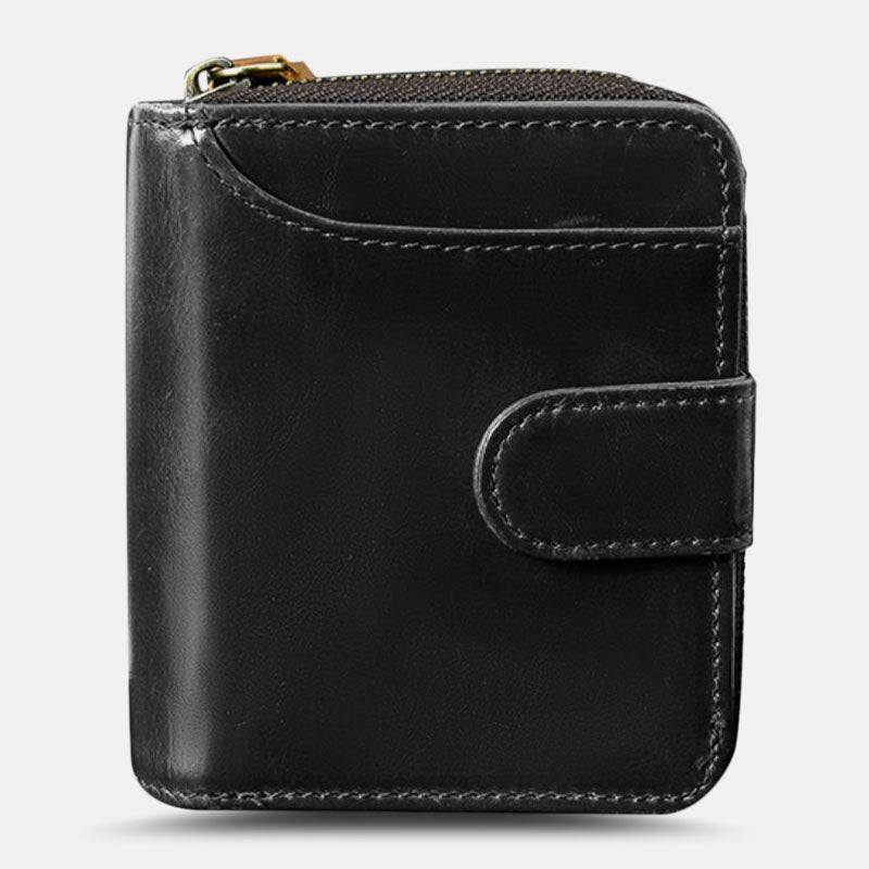 Men First Layer Cowhide Zipper Organ Card Holder Retro Multi-card Slot Case Driver's License Wallet Photo Album Hasp Money Clip