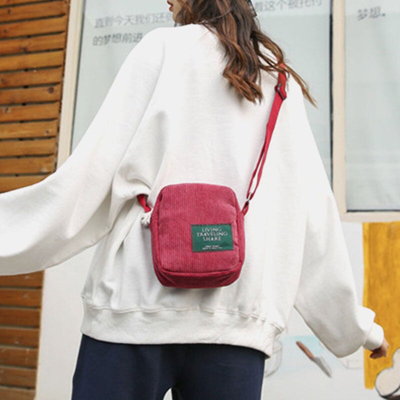 Unisex Corduroy Retro Mini Universal Outdoor Phone Bag Crossbody Shoulder