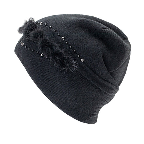 Women Outdoor Winter Thicken Ski Beanie Cap Earmuffs Flexible Knit Hat
