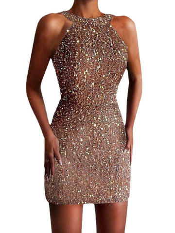 Women's Party Dress Sequin Dress Bodycon Mini Dress Black White Pink Sleeveless Multicolor Sequins Summer Crew Neck Party Birthday Spring Dress