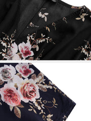 Flower Print Belt High-low Half Sleeve V-neck Maxi Dress