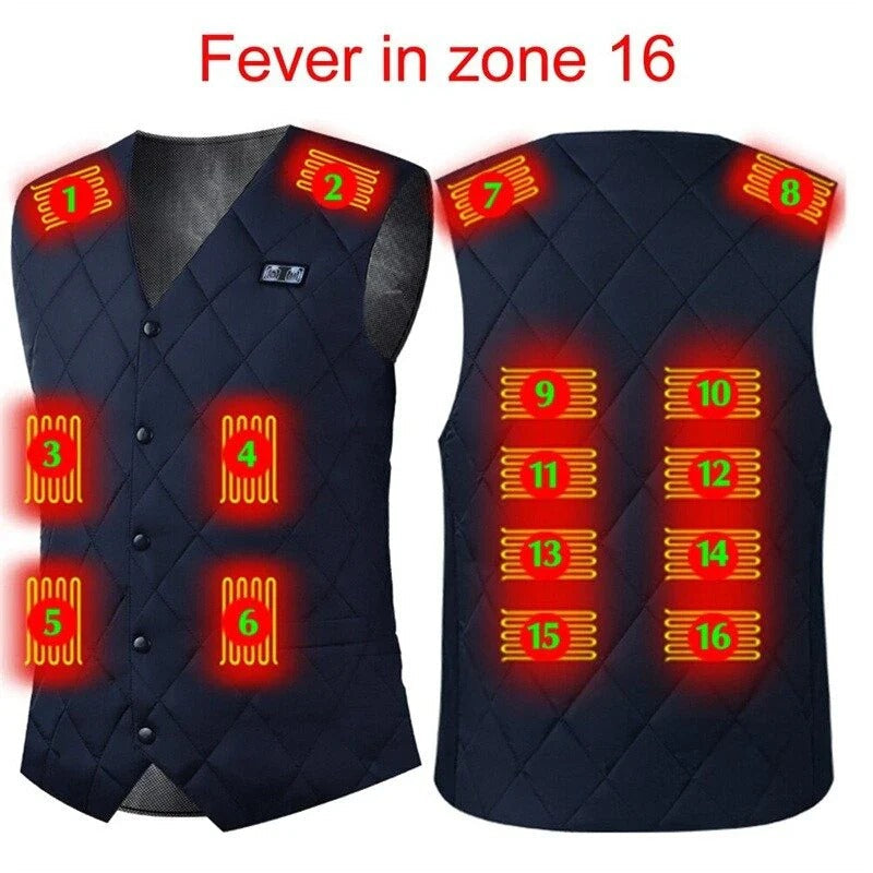 Men's Heated Vest - 16 Zones, Triple Temp Control, USB Electric Jacket for Winter Camping & Hiking