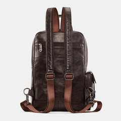 Men Genuine Leather Multifunction Multi-Carry Outdoor Travel Cowhide Crossbody Bag Backpack