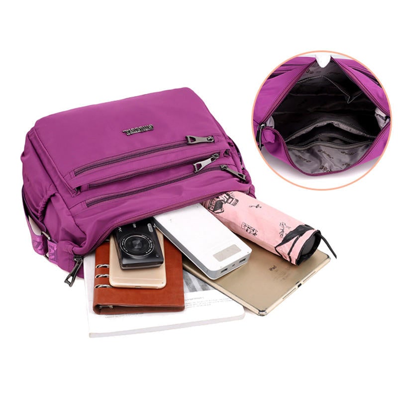 Women Nylon Light Shoulder Bags Multi Pockets Waterproof Crossbody Bag