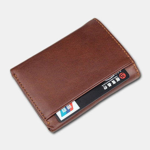 RFID Blocking Genuine Leather Card Holder Vintage Short 7-Card Slots Tri-fold Wallet For Men