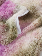 Women Tie Dye Fluffy Plush Zipper Front Kangaroo Pocket Home Jumpsuits
