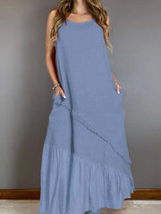 Solid Splicing Sleeveless Leisure Summer Casual Maxi Dress For Women