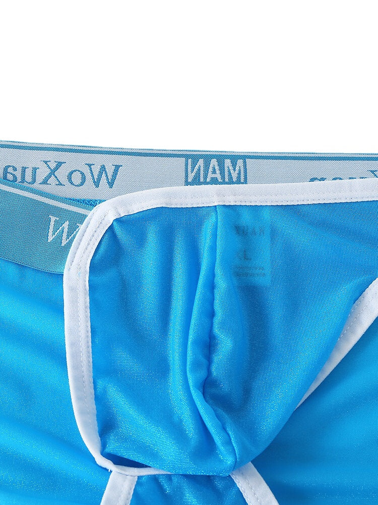 Mens Patchwork Breathable Lightweight  Ice Silk MId Waist Stretch Briefs