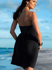 Women Solid Color Sleeveless Sling Summer Beach Mini Dress