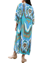 Printing Open Front 3/4 Sleeve Loose Cardigan For Women