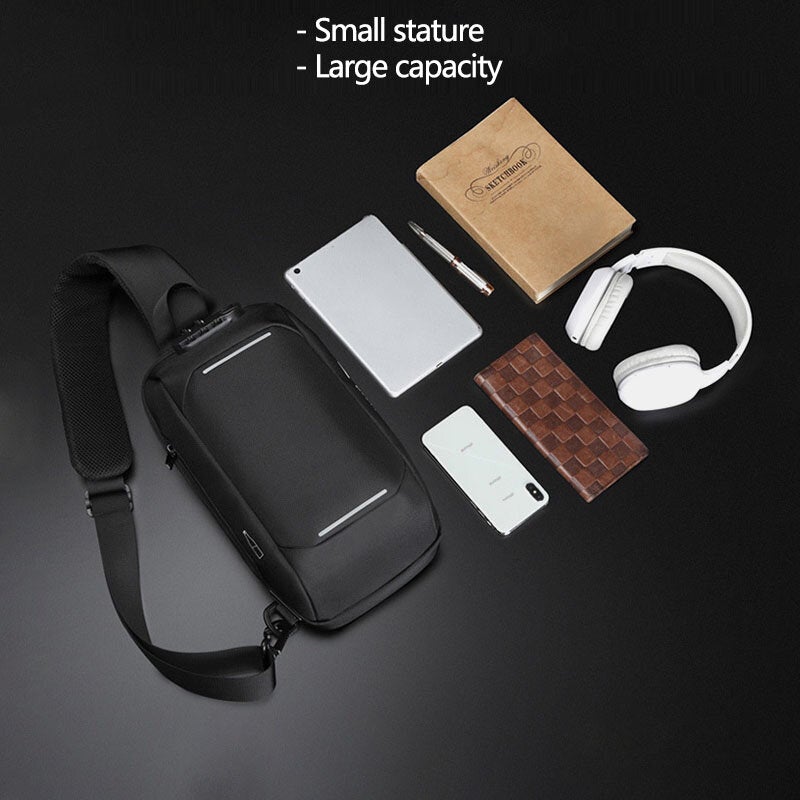 Men Oxford Password Lock Anti-theft Reflective Strip Design Waterproof Multi-pockets Crossbody Sling Bag Chest