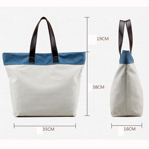 Women Canvas Hit Color Tote Bag Casual Handbag Shoulder