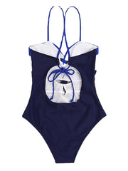 Women Swimwear Color Block Tie Front Tie Back One Piece