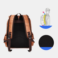 Men Multi-pocket Lightweight Breathable Decompression Design Backpack Multifunction Waterproof PU Soft Leather Shoulder Bag Student