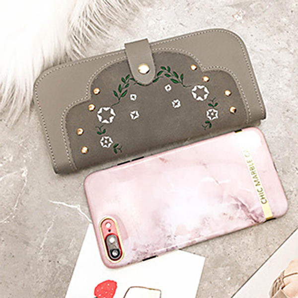 Women Dull Polish PU Leather Flower Pattern Long Wallet Card Holder Purse