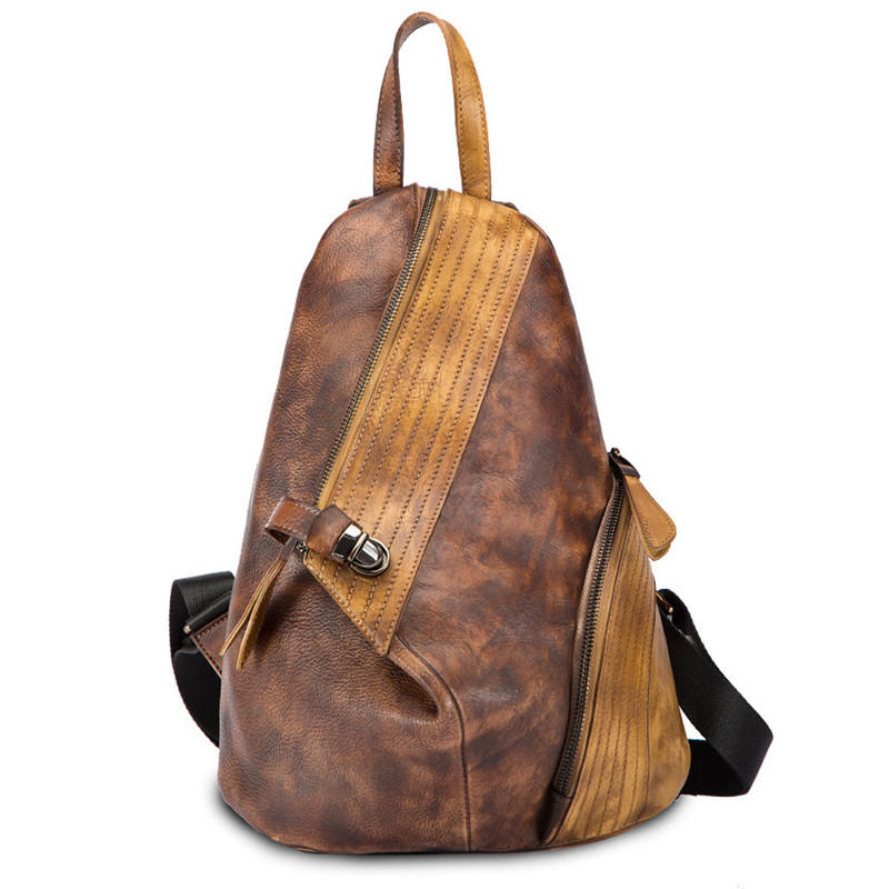 Women Retro Genuine Leather Vintage Craft Hand-brushed Backpack