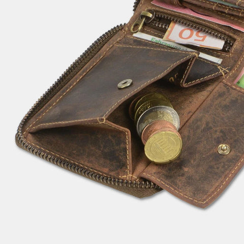 Men Genuine Leather 8 Card Slots Holder Bifold Short Retro Driver License Wallets Money Clip Coin Purse