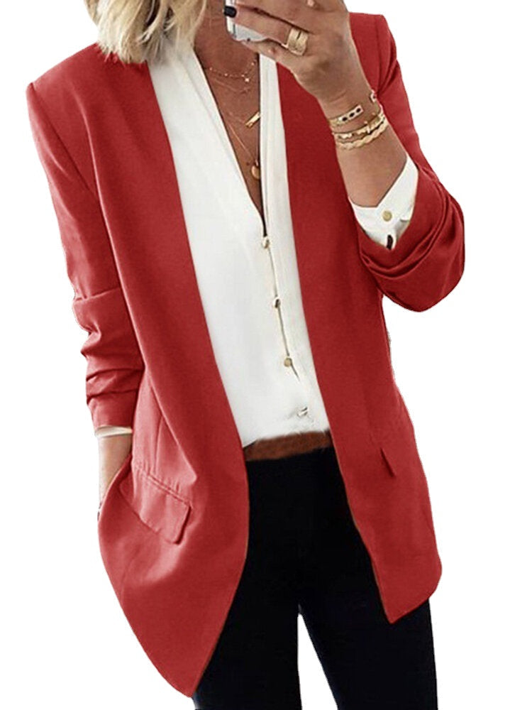 Women Solid Color Casual Long Sleeve Blazers