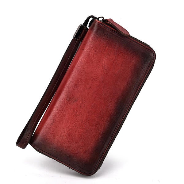 Men Genuine Leather Long Zipper Phone bag Wallet