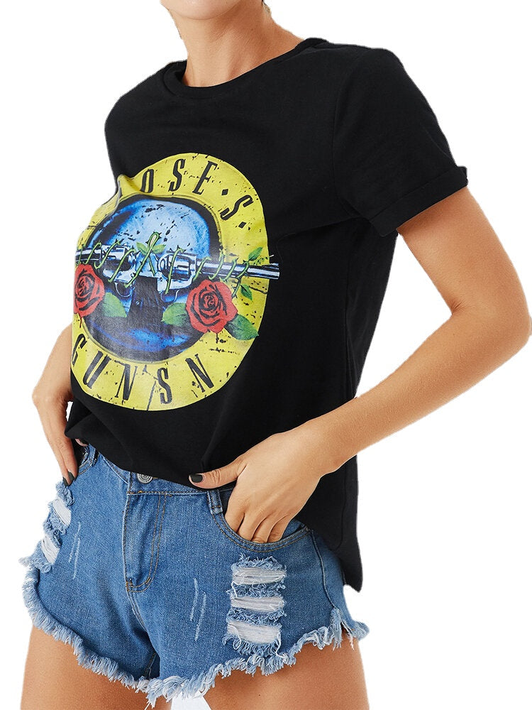 Floral Print Round Neck Short Sleeve Casual Brief T-shirts