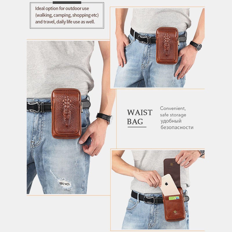 Men Genuine Leather Casual Multifunctional Phone Bag Waist For Outdoor