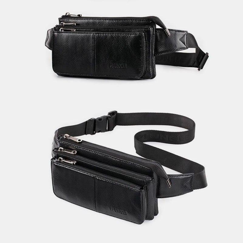 Men Genuine Leather Multi-function Retro Casual Phone Bag Waist Chest