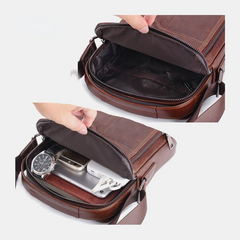 Men Genuine Leather Large Capacity Shoulder Baq Crossbody Bag