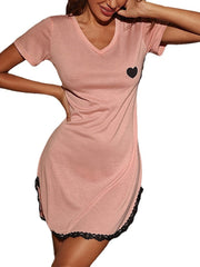 Women's Casual Dress T Shirt Dress Tee Dress Mini Dress Daily Casual Lace Geometric V Neck Home Lounge Light Pink Pink