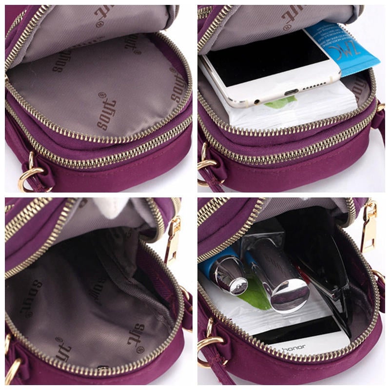 Women Nylon Waterproof Multi- Slot Solid Crossbody Mini Portable Phone Bag