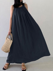 Solid Color Sleeveless Loose Cotton Maxi Dress