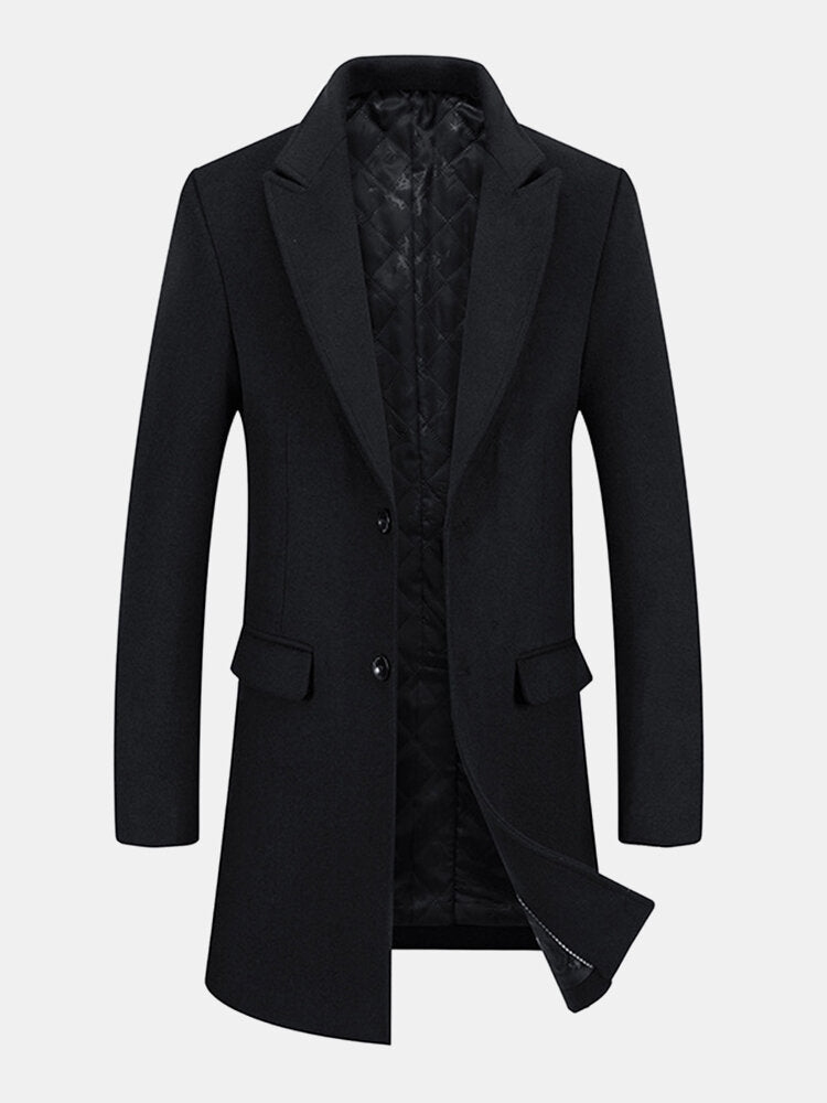 Mens Mid Length Thicken Warm Woolen Single-Breasted Coat