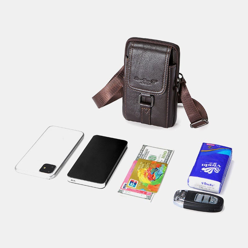 Men Genuine Leather Multifunctional Retro 6.5 Inch Phone Bag Waist Mini Crossbody Shoulder