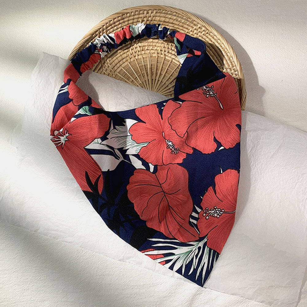 Women Chiffon Floral Pattern Wild Simple Triangle Scarf Wide Headband Headscarf Headwear
