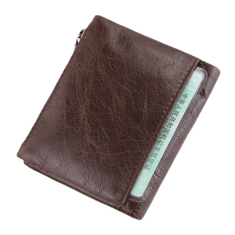 Men Genuine Leather Zipper RFID Blocking Anti-theft Retro Business Card Holder Wallet